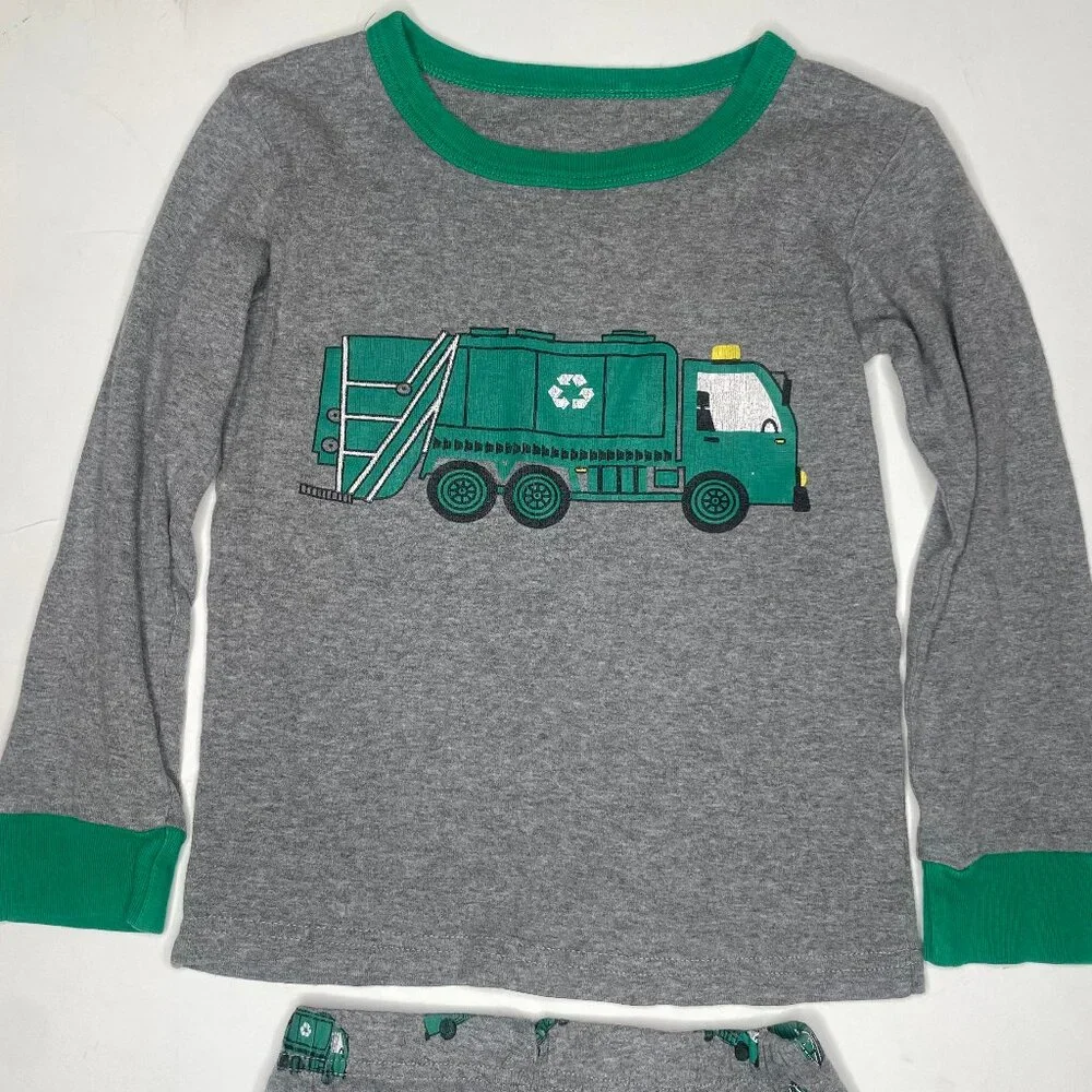 HKfabeao Baby Boys 2-Pc 100% Cotton Garbage Truck Pajamas Grey & Green Size 6